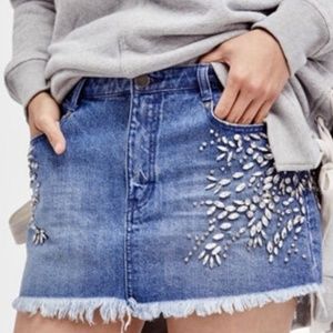 Free People embellished / jeweled denim skirt